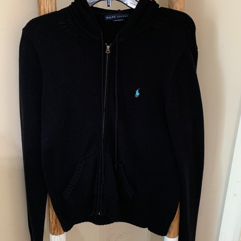 EUC Ralph Laren Black Zip Knitted Hoodie-Size MD